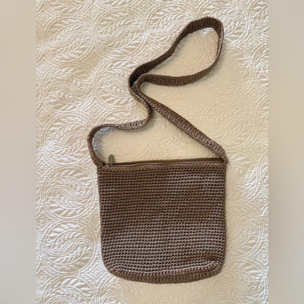 LE SAK - The SAK - Small Taupe Khaki Tan Crochet Crossbody Bag - Picture 2 of 9